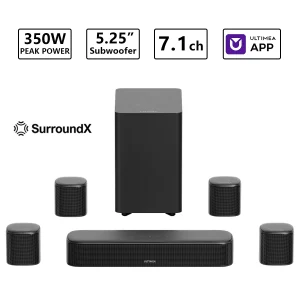 350W 7.1ch Virtual Surround Soundbar and satellite speakers