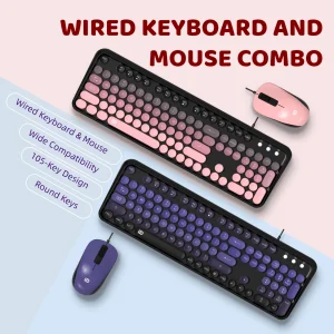 Retro Punk Round Keycap Wired Keyboard Mouse