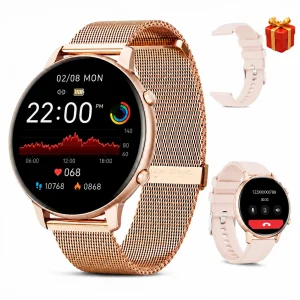 Women Rose Gold Smart Watch 1.39" Round Screen
